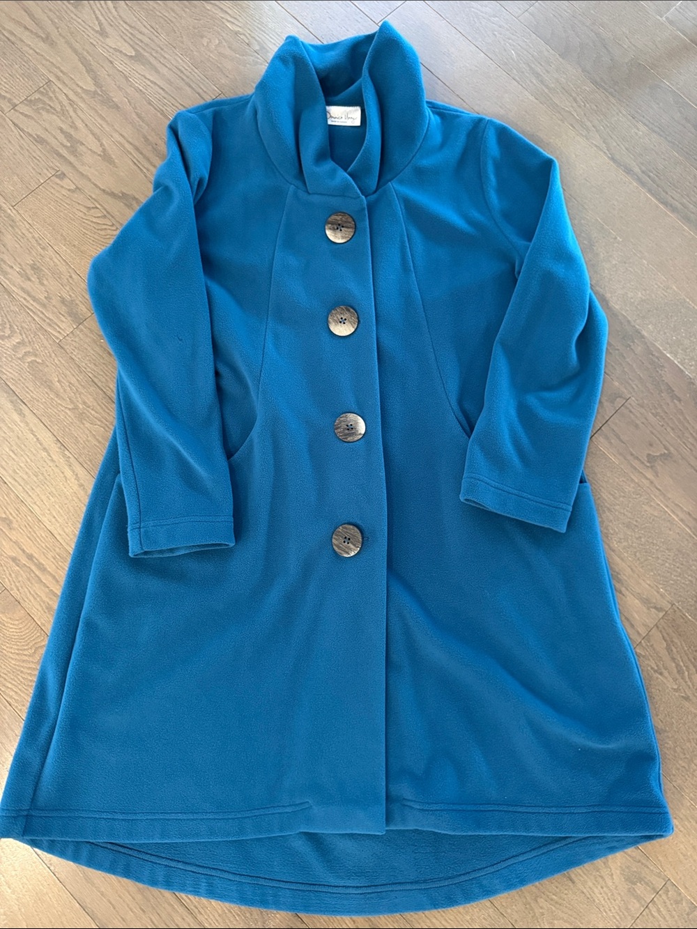 Teal Blue Long Button Front Women's Fleece Coat